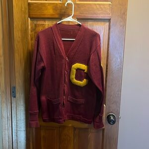 Vintage 50s Varsity Football Letterman Wool Cardigan Sweater Size M